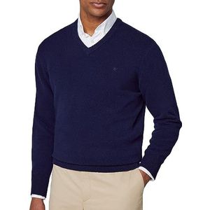 Hackett London Heren Lamswol V-hals Pullover Sweater, Blauw (zwart), XXL