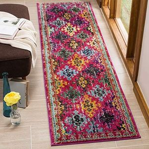 Safavieh gewassen tapijt modern patroon, MNC244 Transctioneel. 62 x 240 cm fuchsia/meerkleurig