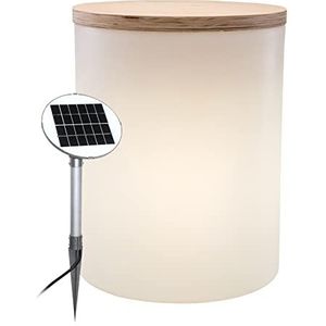 8 seasons design | Solar LED cilinder opbergtafel tuinkruk bloempot Shining Drum (45 cm, Ø 37 cm, zonnepaneel, warm wit, lichtsensor, 10 l, beplanbare tuindecoratie) wit