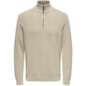 ONLY & SONS Herringbone Half Knit NS Onsmace Regshirt, halve ritssluiting, visgraatpatroon, zilveren coating, 3XL heren, Zilveren coating., 3XL