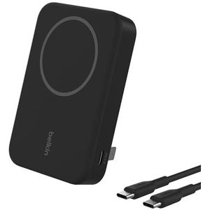 Belkin BoostCharge Pro draadloze 10000mAh-powerbank met Qi2, MagSafe-compatibele draagbare lader + uitklapbare standaard - iPhone 16, 16 Plus, 16 Pro, 16 Pro Max, iPhone 15, 14, 13, 12, meer - Zwart