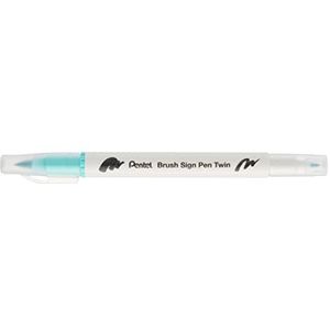 Pentel SESW30C-T134E Brush Sign Pen Twin, viltstift met twee flexibele schrijfpunten, inkt op waterbasis, smaragdgroen, 1 stuk