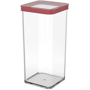 Rotho Loft vierkante opbergdoos 1,5l met deksel en dichting, Kunststof (SAN) BPA-vrij, transparant/rood, 1.5l (10.0 x 10.0 x 21.4 cm)
