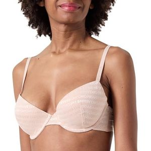 Emporio Armani Dames vrouwen met verwijderbare pads en all-over logo mesh push-up beha, beige, 80A