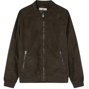 Springfield Reconsider SUEDE BIKER JACKET MET RIBBED CUFF EN HEM, Reliëf bruin, S