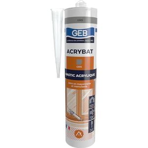GEB ACRYBAT acrylkit op waterbasis voor het afdichten tussen metselwerk en timmerwerk. Hecht op beton, cement, hout, metaal... Kan worden geverfd. Geurloos, sneldrogend - 310 ml - Grijs