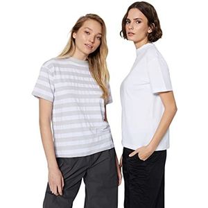 Trendyol Dames Basics Regular Basic T-shirt met opstaande kraag, Antraciet, XS