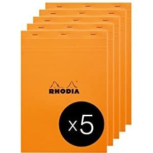 RHODIA 18200C notitieblok, geniet, nr. 18, oranje, A4, kleine ruitjes, 80 vellen, verwijderbaar, helder papier, 80 g, envelop van gecoate kaart, verpakking met 5 blokken