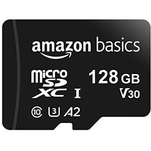 Amazon Basics Micro-SDXC-geheugenkaart, met adapter in volledige grootte, A2, U3, leessnelheid tot 100 MB/s, 128 gb, zwart