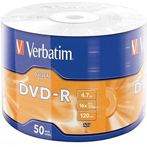 Verbatim DVD-R 16x, DataLife, Matt Silver 4,7 GB, 50 stuks, onbewerkte dvd's beschrijfbaar, 16-voudige brandsnelheid en hardcoat, krasbescherming, dvd-R blanco, blanco dvd