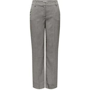 ONLLETTIE MW STR Check Pant TLR, Black/Checks: pumice Stone + Cloud Dancer, 34W / 32L