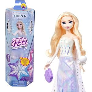 Mattel Mattel Disney Frozen Elsa Modepop, Draaien en Ontdekken, set met 11 verrassingen, waaronder 5 accessoires, 5 stickers en speelscène, geïnspireerd op de Disney film, HTG25