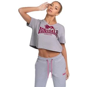 Lonsdale Dames T-shirt Cropped Oversized Heddle, Marl Grey/Pink, XS, 117585