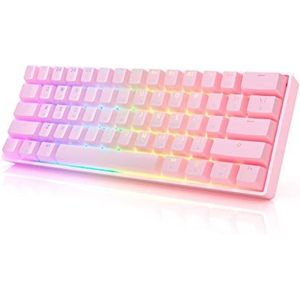 GK61 Mechanical Gaming Keyboard 60 Percent | 61 RGB Rainbow LED Backlit Programmable Keys | USB Wired | For Mac and Windows PC | Hotswap Gateron Optical Red Switches | Pink