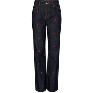 PIECES - PCJAVA - Jeans - Donkerblauw - Bloemenprint - High Waist