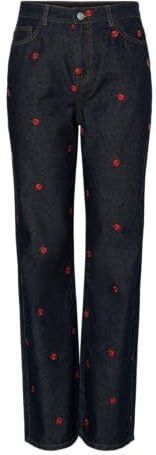 PIECES - PCJAVA - Jeans - Donkerblauw - Bloemenprint - High Waist