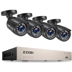 ZOSI CCTV 1080P Bekabelde Bewakingsset 8CH 1080P 4-in-1 HDMI DVR met 4 Externe 2.0MP 1080P Video Bewakingscamera Systemen, 24M IR Nachtzicht, zonder Harde Schijf