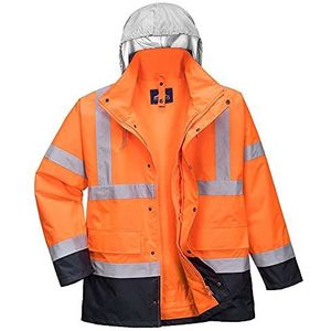 Portwest S471 Hi-Vis 4-in-1 Contrast Verkeer Jack, Oranje/Marine, Grootte S