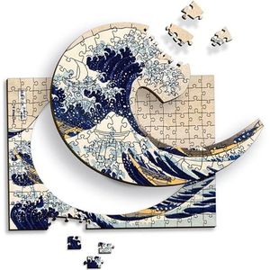 Trefl – Houten puzzels: De grote golf in Kanagawa, Hokusai Katsushika - 200 elementen,Artistieke houten puzzel, Beroemde schilderijen, Creatieve ontspanning voor volwassenen en kinderen vanaf 9 jaar