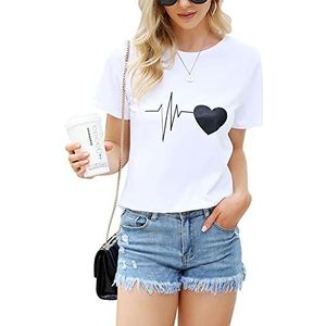 Irevial Dames tuniek blouse kort zomer katoen casual T-shirt korte mouwen bovendeel met opdruk zonnebloem, Print-B, L