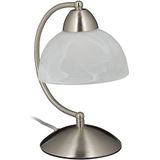 Relaxdays tafellamp touch, glazen lampenkap, retro, E14-fitting, ijzeren armatuur, HBD: 25 x 15 x 19 cm, zilverkleurig