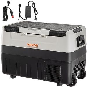 VEVOR Campingkoelkast, 55 liter, koelbox, 12/24 V, oprolbare elektrische vriesbox, 2-in-1 dubbele zone, auto-koelkast, compressor om warm te houden en te koelen, 60 W, draagbare handgreep, boot,