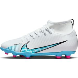 Nike Jr. Mercurial Superfly 9 Club Fg/MG, Little/Big Kids' Multi-Ground Voetbalkleats voor kinderen en jongeren, White Baltic Blue Pink Blast, 38.5 EU