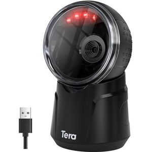 Tera Barcodescanner Desktop Omnidirectioneel: 1D 2D QR Handsfree USB Bedraad Barcodescanner Verstelbare Scankop voor POS Supermarkt Retail Winkel Mobiele Betaling Model 9000