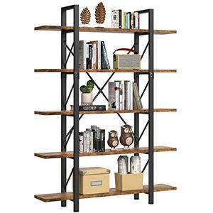 YITAHOME Boekenkast met 5 niveaus, moderne artistieke boekenkast, boekenkast in de woonkamer/thuis/kantoor, boekhouder voor boeken/films - rustiek bruin