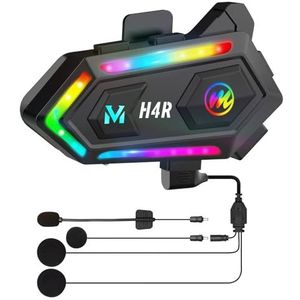 Moman Motorhelm, H4R met RGB-licht: hoofdtelefoon voor motorhelmen voor individuen, draadloos 5.3 met 16 lichteffecten, waterdicht, verbindt 2 telefoons, motorhelm, hoofdtelefoon-air- en duim