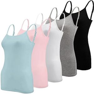 BQTQ 5 stuks basic hemdje met verstelbare bandjes voor dames en meisjes, Zwart, Wit, Grijs, Hemelsblauw, Lichtroze, L