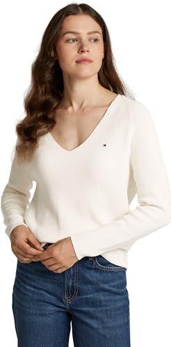 Tommy Hilfiger Dames CO Cardi Stitch V-NK LS WW0WW44452 pullovertrui, geel, XXS, Geel (ivoorbloemblaadje), XXS