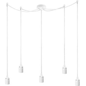 Sotto Luce Bi minimalistische hanglamp - wit - metaal - 1,5 m stofkabel - witte stalen plafondroos - 5 x E27 lamphouders
