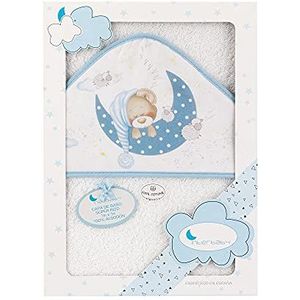 Interbaby 01225-11 Baby Badhanddoek met capuchon BEAR SLEEPING wit blauw blauw