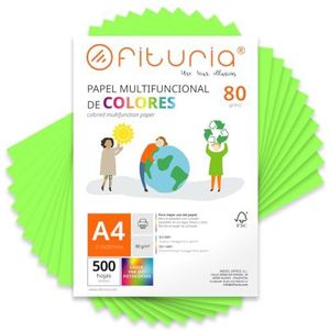Kleurpapier, verpakking met 500 vellen A4, 80 g, kleurrijk papier voor knutselwerk, printer, scrapbooking, ideaal voor Origami, Papyroflexia, kantoor en school (neongroen, 500 uur)