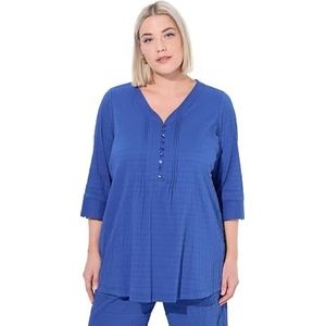Ulla Popken Dames grote maten grote maten plus size bubbeltuniek, biezen, hartuitsnijding, 3/4-arm, kobaltblauw, 42-44 Grote maten