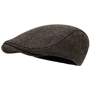 STARANCE Heren Flat Cap Wollen Tweed Driving Cap Ierse Newsboy Hat, Visgraat Koffie, one size