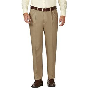 Haggar Heren werk tot weekend geen ijzeren keperplooi voorbroek - normale en grote en lange maten, Britse Khaki, 34W x 31L
