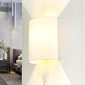 Licht-Erlebnisse Wandbinnenlamp stof in wit woonkamer slaapkamer hal H :23 cm E27 met stekker Up Down verblindende arm huiselijke wandlamp modern ALICE