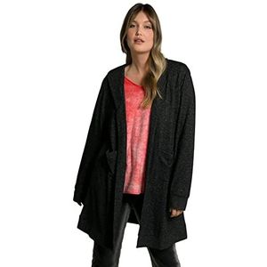 Ulla Popken Sweatjack voor dames, borduurwerk, open A-lijn, capuchon, antraciet melange, 42-44