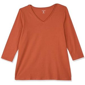 Amazon Essentials Women's T-shirt met driekwartmouwen en V-hals in klassieke pasvorm (verkrijgbaar in grote maten), Karamel, L