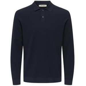 Only & Sons - Onstony Reg 12 Ls Waffle - Gebreid Poloshirt - Dark Sapphire - Lange Mouwen
