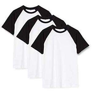 Build Your Brand Heren Raglan Contrast Tee 3-pack T-shirt, wit/zwart, 3XL