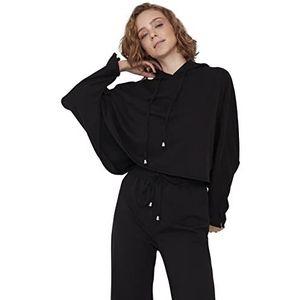 Trendyol Dames Loungewear Regular Fit Basic Hood Geweven Sweatshirt, Zwart, L
