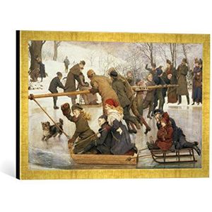 Ingelijste foto van Robert Barnes ""A Merry-Go-Round on the Ice, 1888"", kunstdruk in hoogwaardige handgemaakte fotolijst, 60x40 cm, Gold Raya