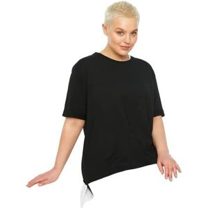 Trendyol Dames plus size oversized basic ronde hals gebreid plus size T-shirt, Zwart, 4XL grote maten