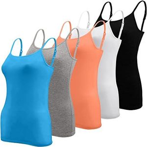 BQTQ 5 stuks basic hemdje verstelbare riem vest top voor vrouwen en meisjes, Zwart, Wit, Grijs, Turkoois, zalm, XXL