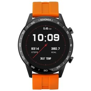 Sekonda Heren 45 mm smartwatch met hartslag- en slaapmonitor, dagelijkse activiteit, sport, muziek, weer- en berichtfuncties, met rubberen band., Oranje, Sportief & Modern