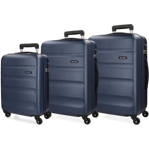 Roll Road Flex hardcase koffer van ABS, een materiaal, zijdelingse combinatiesluiting, 4 dubbele wielen, handbagage, praktische binnenruimte met één vak, Donkerblauw, 75 cm, Set van 3 koffers