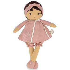 KALOO - Tendresse - Mijn eerste stoffen pop Amandine - 40 cm grote pop - mousseline jurk - donkere teint - personaliseerbare band - vanaf de geboorte, K200014